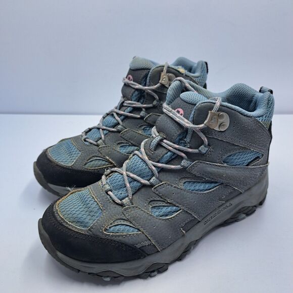 Merrell Other - Merrell Kids Moab 3 Mid Waterproof Hiking Boots Size 4.5 Kids Gray Blue Pink